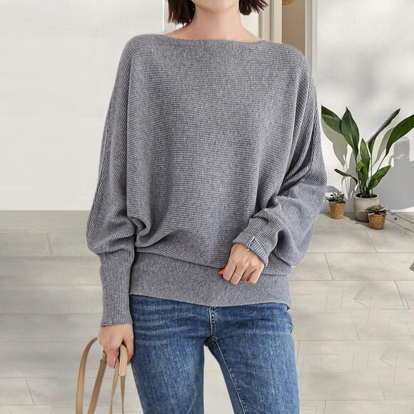 Women's Batwing Pullover Sweater Acrylic Blend Oversize Dolman Neck Casual - Picture 5 of 7